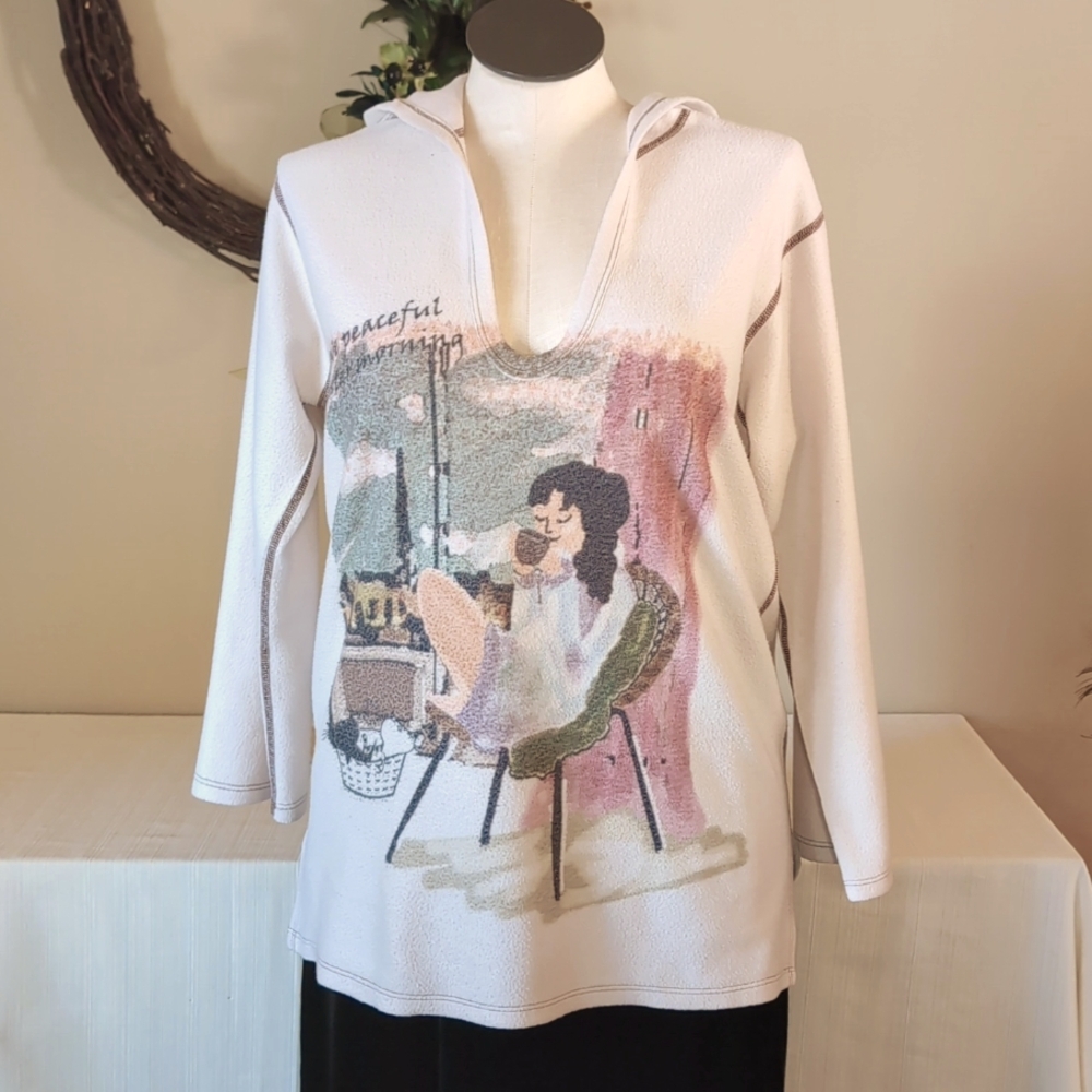 Sz L Inoah Brushed Knit Hooded Sweater